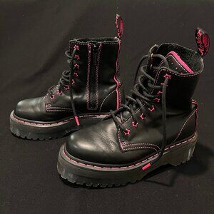 Dr Martens Jadon II Neon Star Leather Platform Boots Black and Pink Size 6